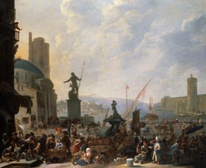 Een Capriccio van een Middellandse Zeehaven met Bernini