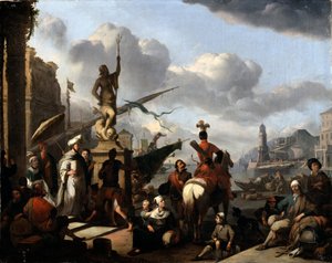 Een Italiaanse zeehaven door Johannes Lingelbach