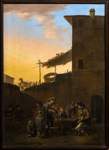 Drinkers voor een Italiaanse herberg door Johannes Lingelbach