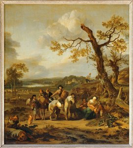 Halte de paysans allant au marche - Boeren rusten uit op weg naar de markt ... door Johannes Lingelbach