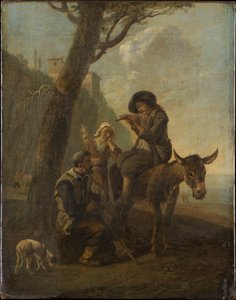 Romeinse herdersfamilie rustend onder een boom door Johannes Lingelbach