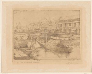 Rode brug in de benedenstad van Soerabaja op Oost-Java door Johannes Nicolaas