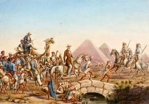 Prins Albert van Pruisen met zijn gevolg op tournee langs de piramides van Gizeh door Johannes Rabe