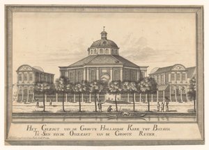 Gezicht op de Nieuwe Hollandse kerk van Batavia door Johannes Rach