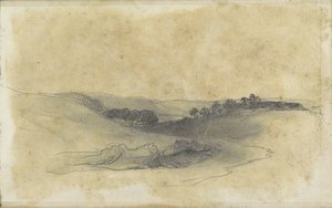 Heuvellandschap met bomen door Johannes Tavenraat
