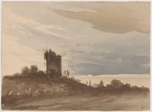 Landschap met vervallen toren door Johannes Tavenraat