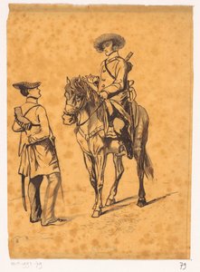 Officier te paard in gesprek met een soldaat