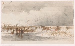 Schaatsers en arrenslee op het ijs