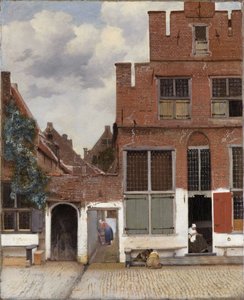 Gezicht op huizen in Delft, bekend als 