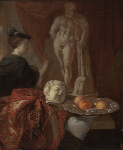 Stilleven en een vrouw aan een ezel, late 1600s