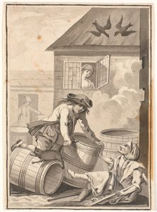 Jens Blok en Gunild. Illustratie voor Ludvig Holberg: Peder Paars 1772. (2e boek, 3e zang) door Johannes Wiedewelt