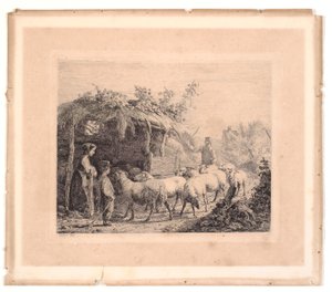 Een kudde schapen wordt naar de stal gedreven door Johannes Wilhelm Zillen