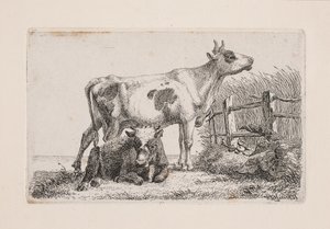 Een rustende en een staande koe door Johannes Wilhelm Zillen