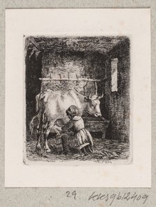 Een meisje melkt een koe door Johannes Wilhelm Zillen