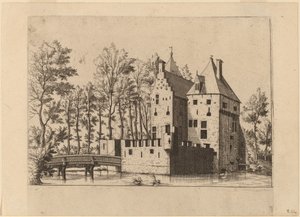 Kasteel met Ophaalbrug door Johannes and Lucas van Doetechum after Master of the Small Landscapes
