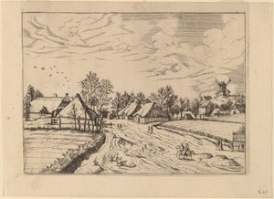 Dorp met standerdmolen