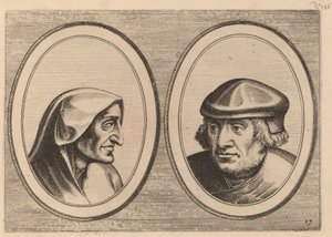 "Aerdighe Kniertje" en "Onbekommerde Klaes" door Johannes and Lucas van Doetechum after Pieter Bruegel the Elder