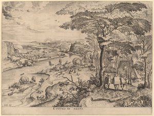 De Pelgrims naar Emmaus door Johannes and Lucas van Doetechum after Pieter Bruegel the Elder