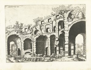 Gezicht op een amfitheater waarschijnlijk het Colosseum
