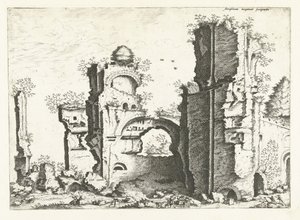 Gezicht op ruïnes, mogelijk de Thermen van Caracalla door Johannes of Lucas van Doetechum (attributed to)
