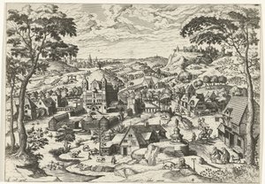 Landschap met de heilige Antonius door Johannes of Lucas van Doetechum