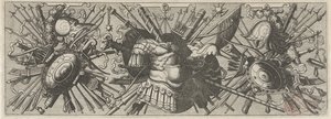 Panoplia. Fries met Romeinse wapens, onderste deel door Johannes of Lucas van Doetechum