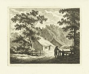 Landschap met boerderij en erf met hek door Johannes van Cuylenburgh