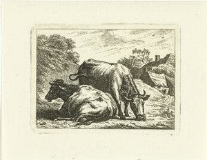 Twee koeien langs weg bij boerderij door Johannes van Cuylenburgh