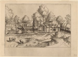 Dorp met Kerk door Johannes van Doetechum, the Elder and Lucas