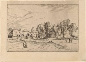 Dorp met Kerk door Johannes van Doetechum, the Elder and Lucas