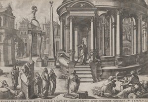 Zacharias stapt uit de tempel, uit de serie Gebeurtenissen in en rond de tempel, ca. 1572