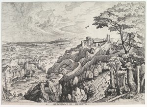 Sint Hiëronymus in de Wildernis S. Hieronymus in Deserto uit De Grote Landschappen, ca. 1555-56 door Johannes van Doetecum I