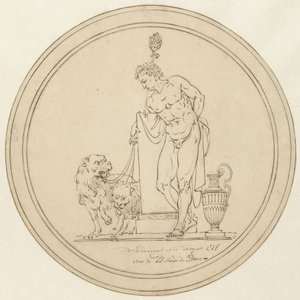 Allegorische mansfiguur, staande met twee leeuwen door Johannes van Dregt