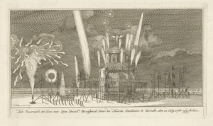 Vuurwerk bij een paviljoen door Johannes van Hiltrop