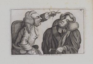 Een man druppelt wijn uit een glas op een ander (gravure) door John  Collier