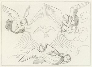 De Aanbidding van de Drie-eenheid, Paradijs, Canto 13 (gravure) door John (after) Flaxman