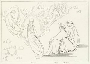 De Terugkeer van Cunissa, Paradijs, Canto 9 (gravure) door John (after) Flaxman