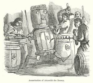 Moord op Artaveldt de Brouwer (gravure) door John (after) Leech