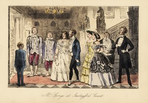 Engelse heren en dames aangekondigd voor het diner in een groot huis door John (after) Leech