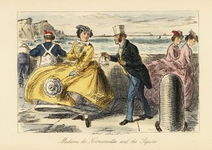 Engelse heer en dame ontmoeten elkaar op de promenade van Ramsgate door John (after) Leech