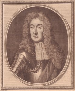 Portret van Jacobus II van Engeland (1633-1701), kopergravure door John Goldar naar schilderij van G Kneller