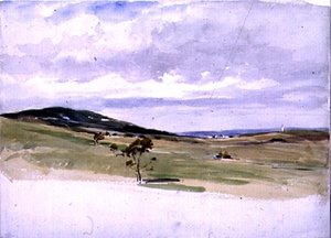 Landschap met een windmolen en dorp, 19e eeuw door John Absolon