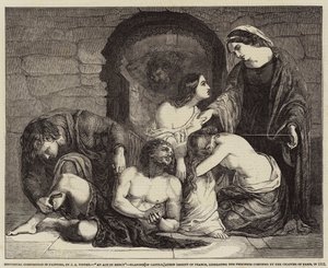 Historische compositie in schilderkunst, een daad van barmhartigheid, Blanche van Castilië, koningin-regentes van Frankrijk, bevrijdt de gevangenen opgesloten door het kapittel van Parijs, in 1512 door John Alfred Vintner