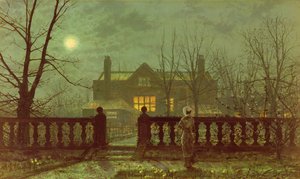 Een dame in een tuin bij maanlicht, 1882 door John Atkinson Grimshaw