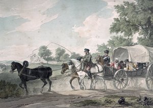 Belgische wagen die gewonden vervoert van het slagveld na de Slag bij Waterloo, 1815 door John Augustus Atkinson