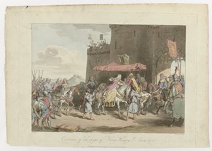 Kostuum uit het bewind van koning Hendrik 3, Anno 1250, 1 maart 1814 door John Augustus Atkinson