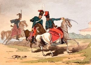 Huzaren in Hongaarse stijl uniformen, illustratie uit 