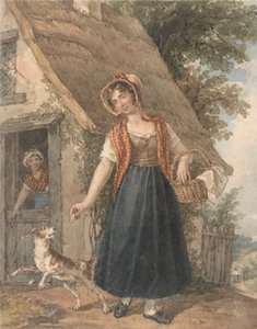 Jonge Vrouw met Hond Buiten een Huisdeur
