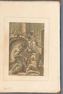 Drie figuren bij een boog door John B. Skippe