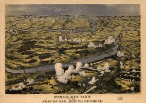 Vogelvluchtperspectief van de oorlogszone rond Richmond met de slag bij Chickahominy River, 29 juni 1862 LOC 99448489